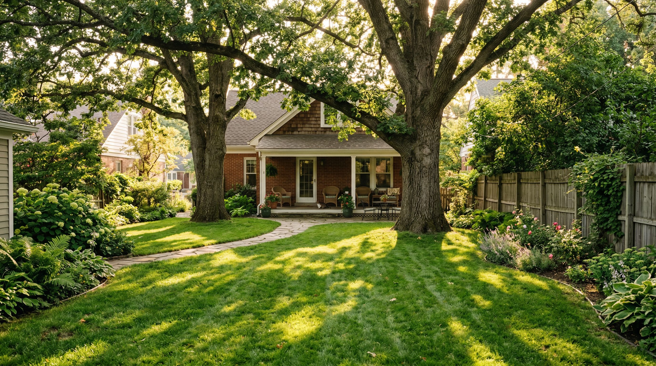 Shaded backyard lawn